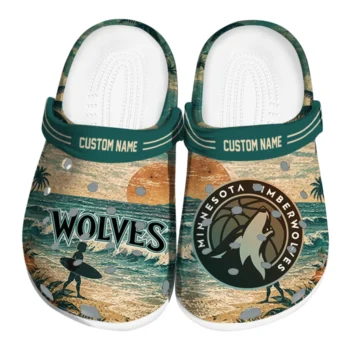 Minnesota Timberwolves Clogs - Customized Wave Scene Fir Green
