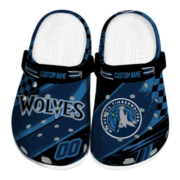 Minnesota Timberwolves Clogs - Personalized Checkered Streaks Midnight Blue Black