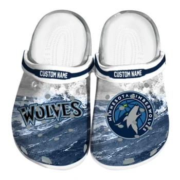 Minnesota Timberwolves Clogs - Personalized Wave Swirl Midnight Blue White
