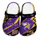 Minnesota Vikings Clogs - Custom Checkered Streaks Purple Black 1 Minnesota Vikings Clogs – Custom Checkered Streaks Purple Black 1