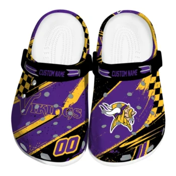 Minnesota Vikings Clogs - Custom Checkered Streaks Purple Black