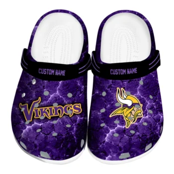 Minnesota Vikings Clogs - Personalized Cracked Energy Purple Black