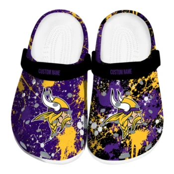 Minnesota Vikings Clogs - Personalized Splatter Splash Purple Black