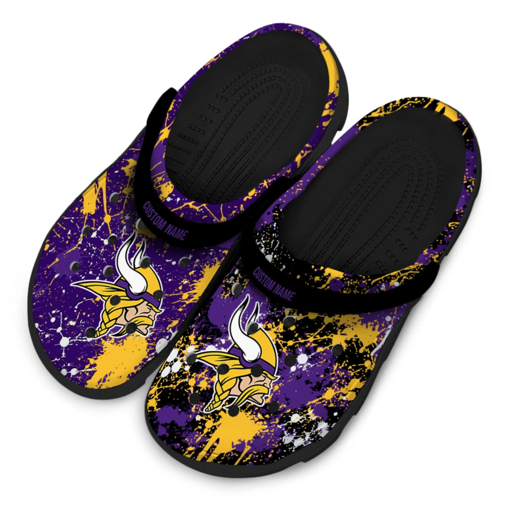 minnesota-vikings-clog-personalized-splatter-splash-purple-black-latest-model.webp