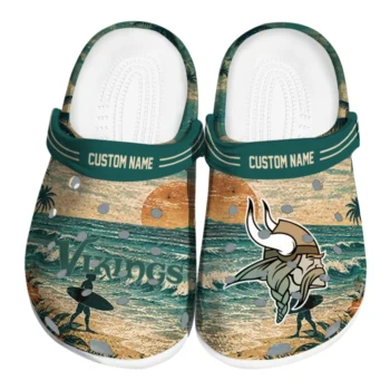 Minnesota Vikings Clogs - Personalized Wave Scene Fir Green