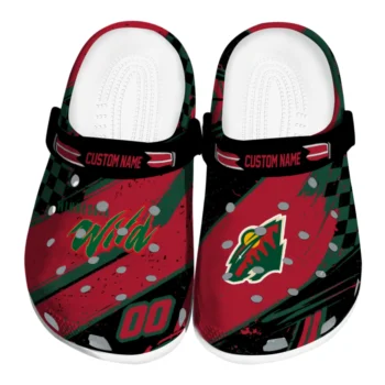 Minnesota Wild Clogs - Personalized Checkered Streaks Red Black