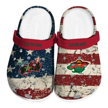 Minnesota Wild Clogs - Custom Distressed Stripes Red Blue