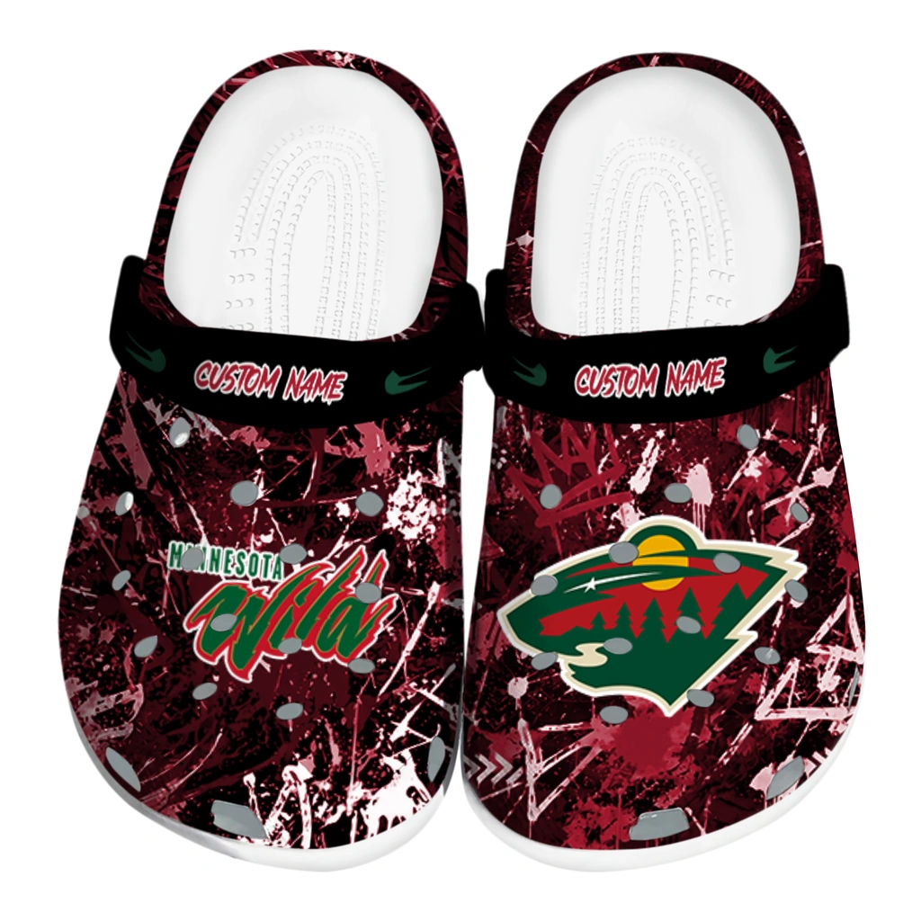 minnesota-wild-clog-personalized-graffiti-burst-red-black-best-selling.webp minnesota wild clog personalized graffiti burst red black best selling