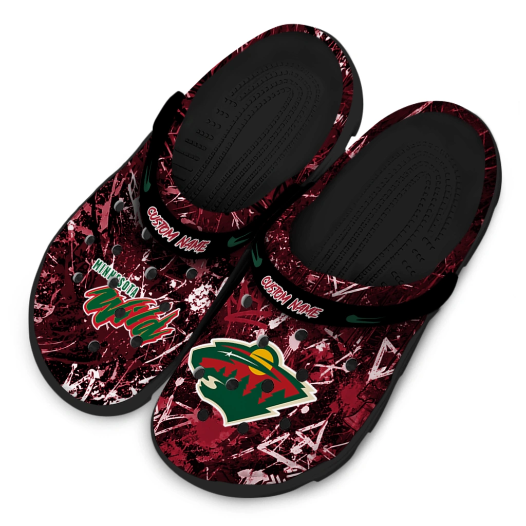 minnesota-wild-clog-personalized-graffiti-burst-red-black-latest-model.webp