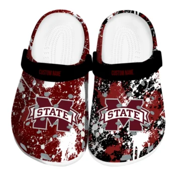 Mississippi State Bulldogs Clogs - Customized Splatter Splash Maroon Black