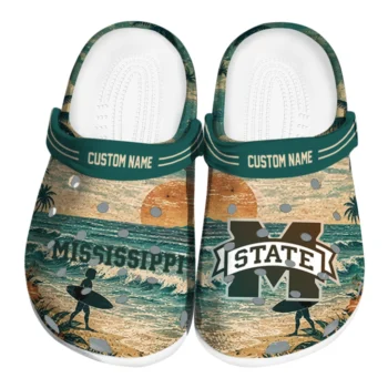 Mississippi State Bulldogs Clogs - Customized Wave Scene Fir Green