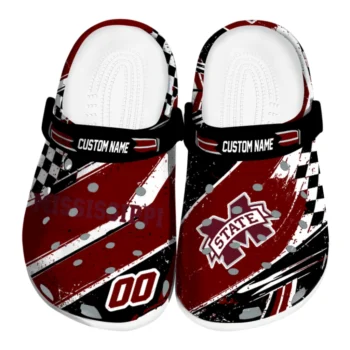 Mississippi State Bulldogs Clogs - Personalized Checkered Streaks Maroon Black
