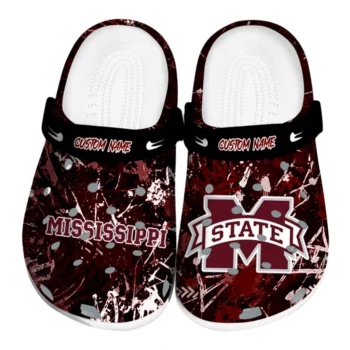 Mississippi State Bulldogs Clogs - Personalized Graffiti Burst Maroon Black
