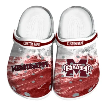 Mississippi State Bulldogs Clogs - Personalized Wave Swirl Maroon White