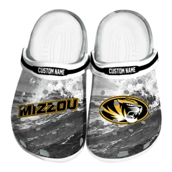 Missouri Tigers Clogs - Custom Wave Swirl Black White