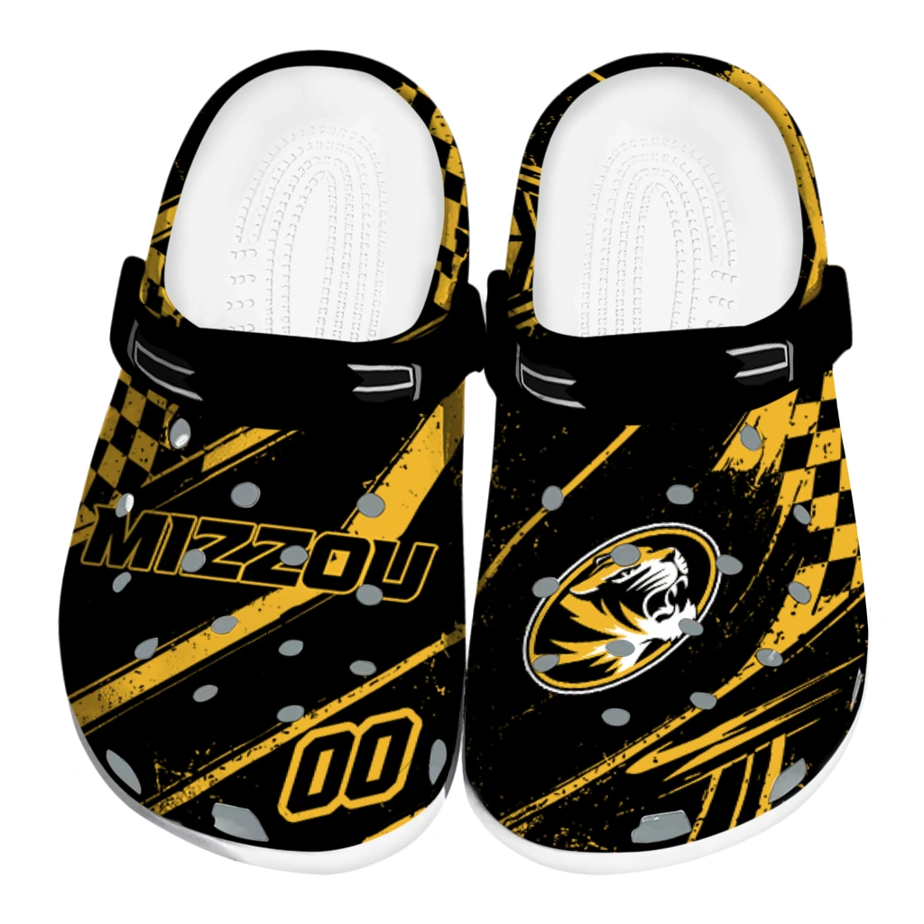Missouri Tigers Clogs - Custom Checkered Streaks Black 1 missouri tigers clog customized checkered streaks black best selling