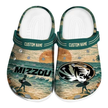 Missouri Tigers Clogs - Personalized Wave Scene Fir Green