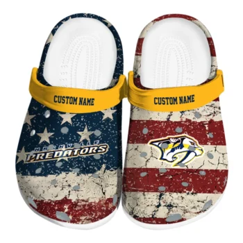 Nashville Predators Clogs - Personalized Distressed Stripes Gold Red Blue