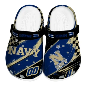 Navy Midshipmen Clogs - Personalized Checkered Streaks Blue Black