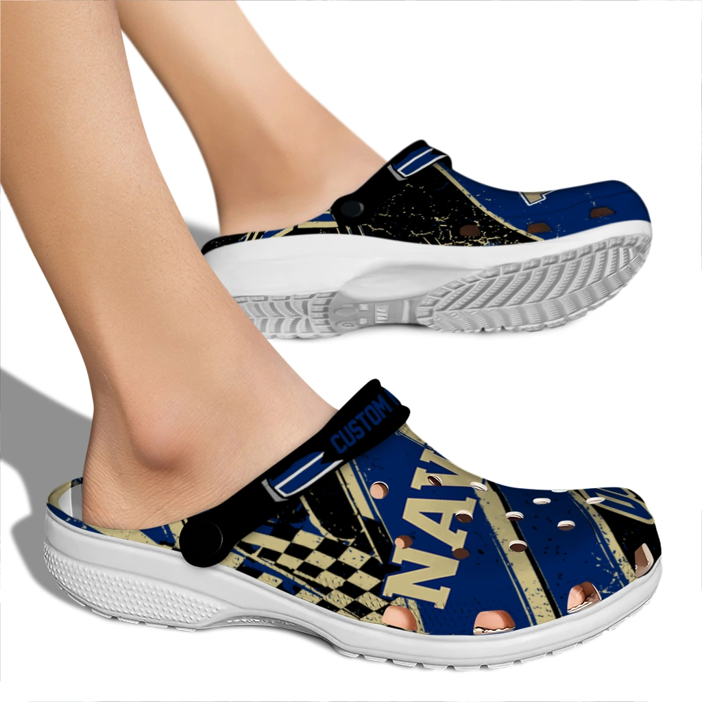 Navy Midshipmen Clogs - Personalized Checkered Streaks Blue Black 2