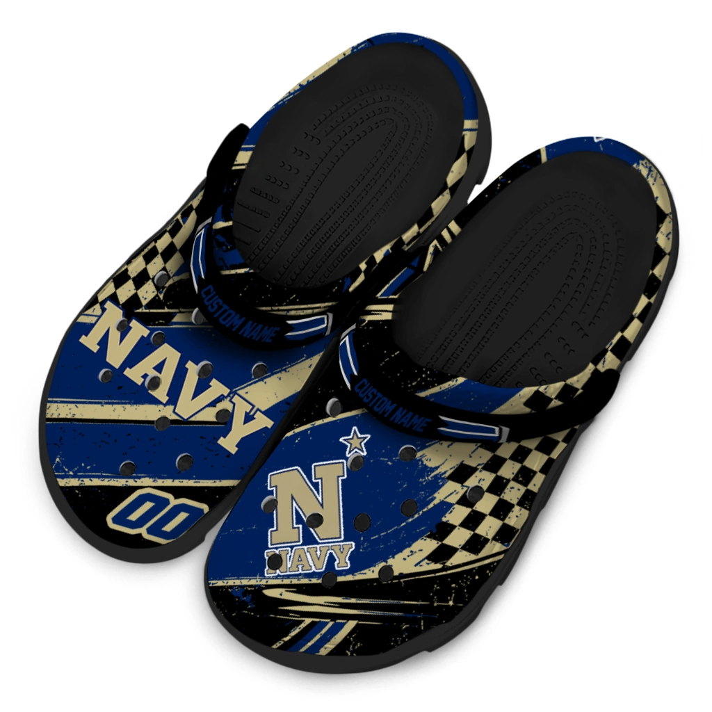 Navy Midshipmen Clogs - Personalized Checkered Streaks Blue Black 4