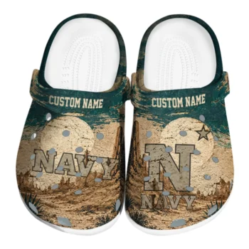 Navy Midshipmen Clogs - Custom Cracked Landscape Fir Green Beige