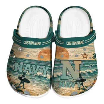 Navy Midshipmen Clogs - Customized Wave Scene Fir Green