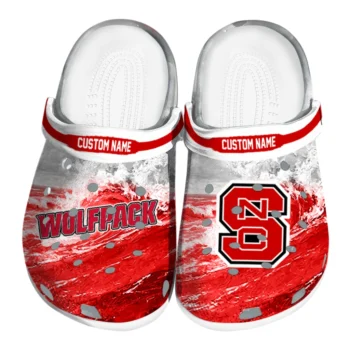 NC State Wolfpack Clogs - Custom Wave Swirl Red White