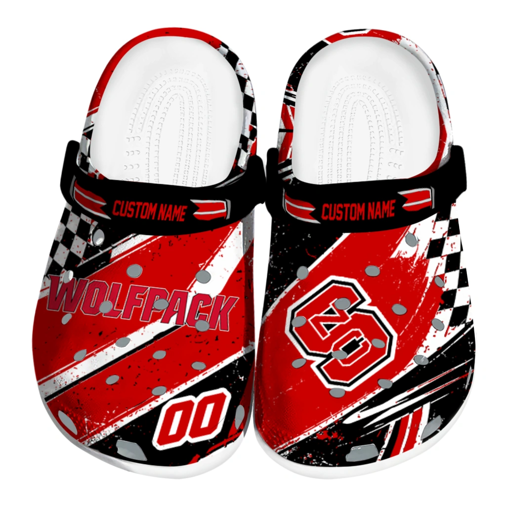 NC State Wolfpack Clogs - Customized Circuit Geometry Red Black 1 nc state wolfpack clog customized checkered streaks red black best selling 1