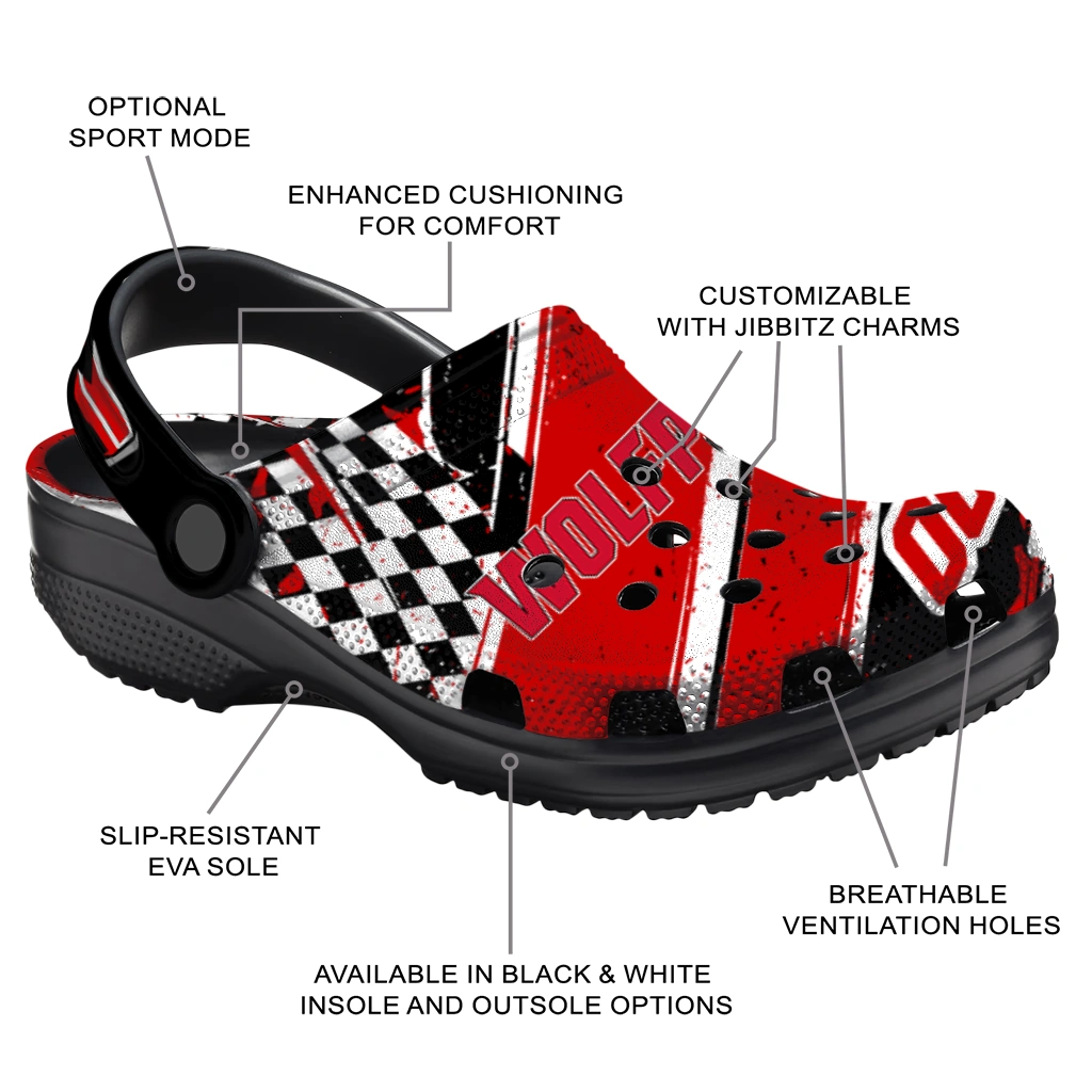 NC State Wolfpack Clogs - Customized Circuit Geometry Red Black 5