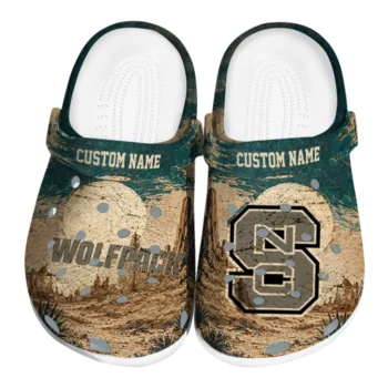 NC State Wolfpack Clogs - Customized Cracked Landscape Fir Green Beige