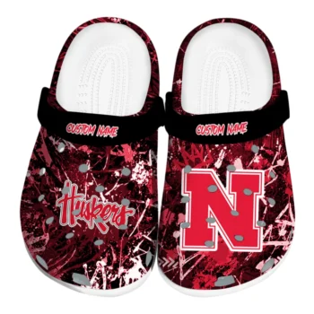 Nebraska Cornhuskers Clogs - Customized Graffiti Burst Red Black