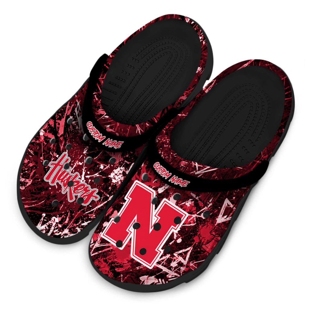 nebraska-cornhuskers-clog-customized-graffiti-burst-red-black-latest-model.webp