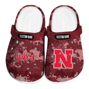 Nebraska Cornhuskers Clogs - Personalized Digital Camo Red