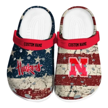 Nebraska Cornhuskers Clogs - Personalized Distressed Stripes Red Blue