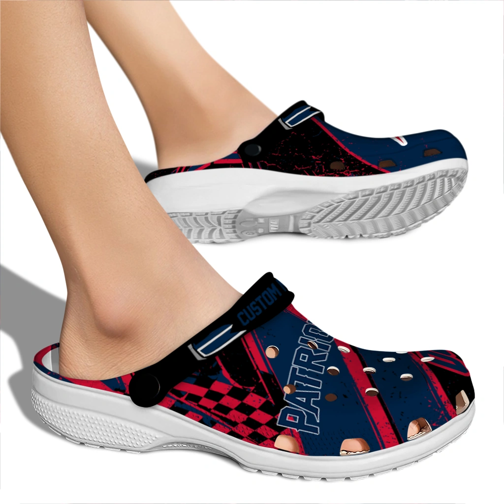 New England Patriots Clogs - Customized Checkered Streaks Blue Black 2