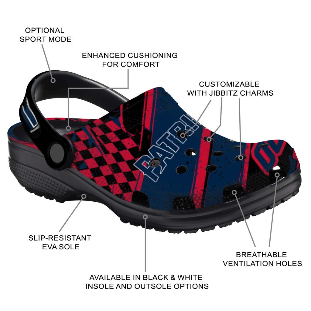 New England Patriots Clogs - Personalized Circuit Geometry Blue Black 5
