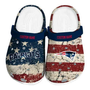 New England Patriots Clogs - Personalized Distressed Stripes Blue Red Blue