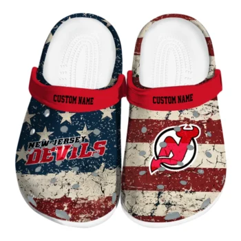 New Jersey Devils Clogs - Custom Distressed Stripes Red Blue