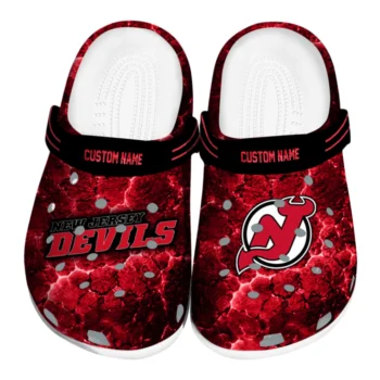 New Jersey Devils Clogs - Customized Cracked Energy Red Black