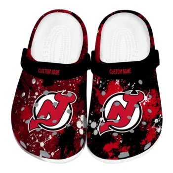 New Jersey Devils Clogs - Customized Splatter Splash Red Black