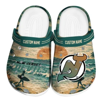 New Jersey Devils Clogs - Customized Wave Scene Fir Green