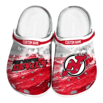 New Jersey Devils Clogs - Personalized Wave Swirl Red White
