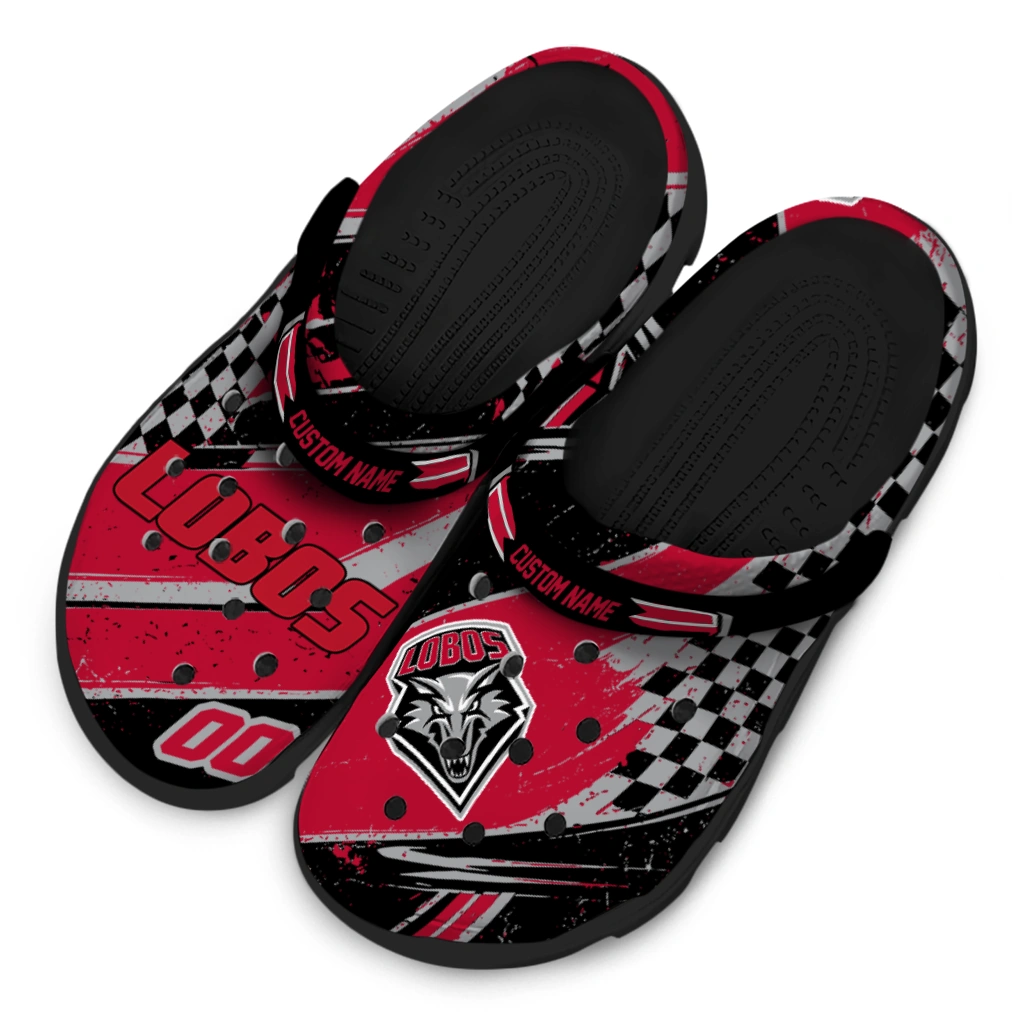 New Mexico Lobos Clogs - Custom Checkered Streaks Red Black 4