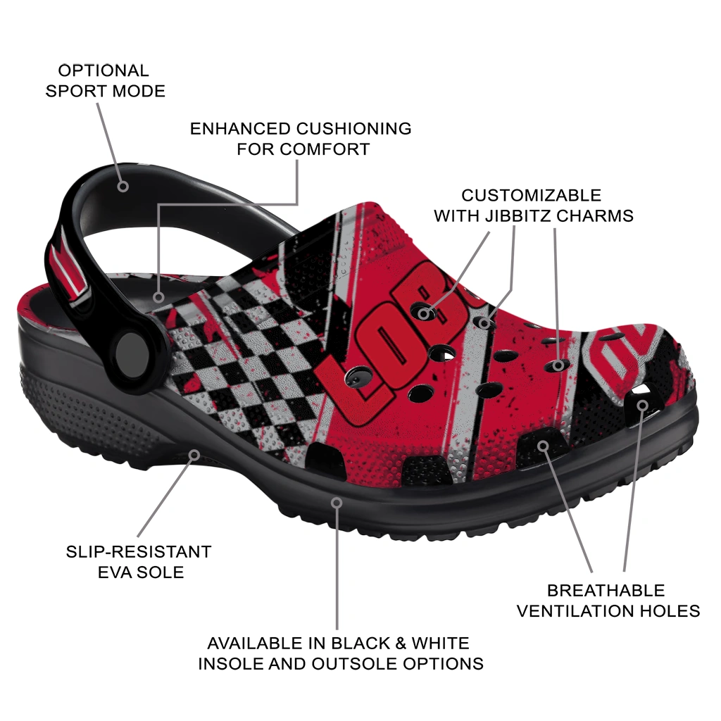 New Mexico Lobos Clogs - Customized Circuit Geometry Red Black 5