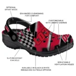New Mexico Lobos Clogs – Custom Checkered Streaks Red Black 1