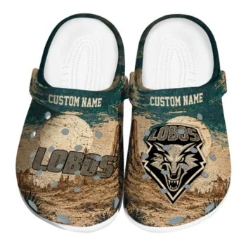 New Mexico Lobos Clogs - Customized Cracked Landscape Fir Green Beige