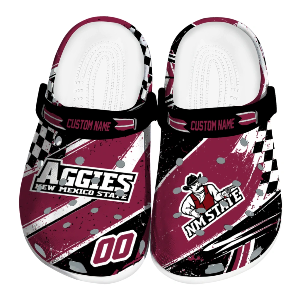 New Mexico State Aggies Clogs - Customized Circuit Geometry Crimson Black 1 new mexico state aggies clog customized checkered streaks crimson black best selling 1