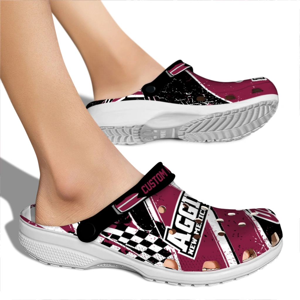 New Mexico State Aggies Clogs - Custom Checkered Streaks Crimson Black 2