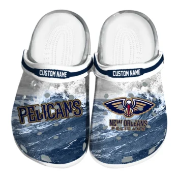 New Orleans Pelicans Clogs - Custom Wave Swirl Navy White